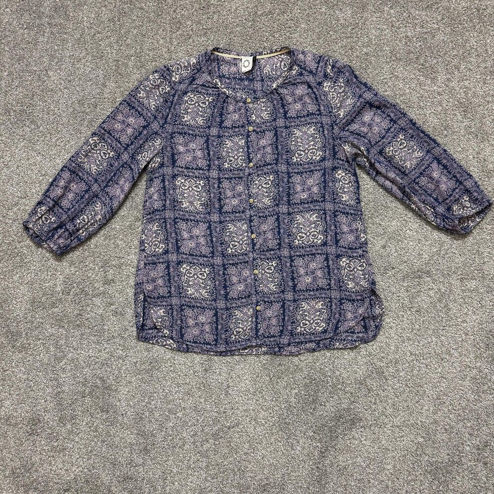 Anthropologie Akemi + Kin Shirt Womens Large Blue Purple Paisley Boho Peasant